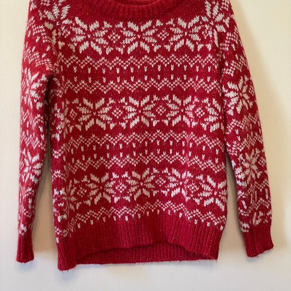 Abercrombie & Fitch L pullover sweater snowflake knit cozy cabincore winter red - Picture 3 of 7